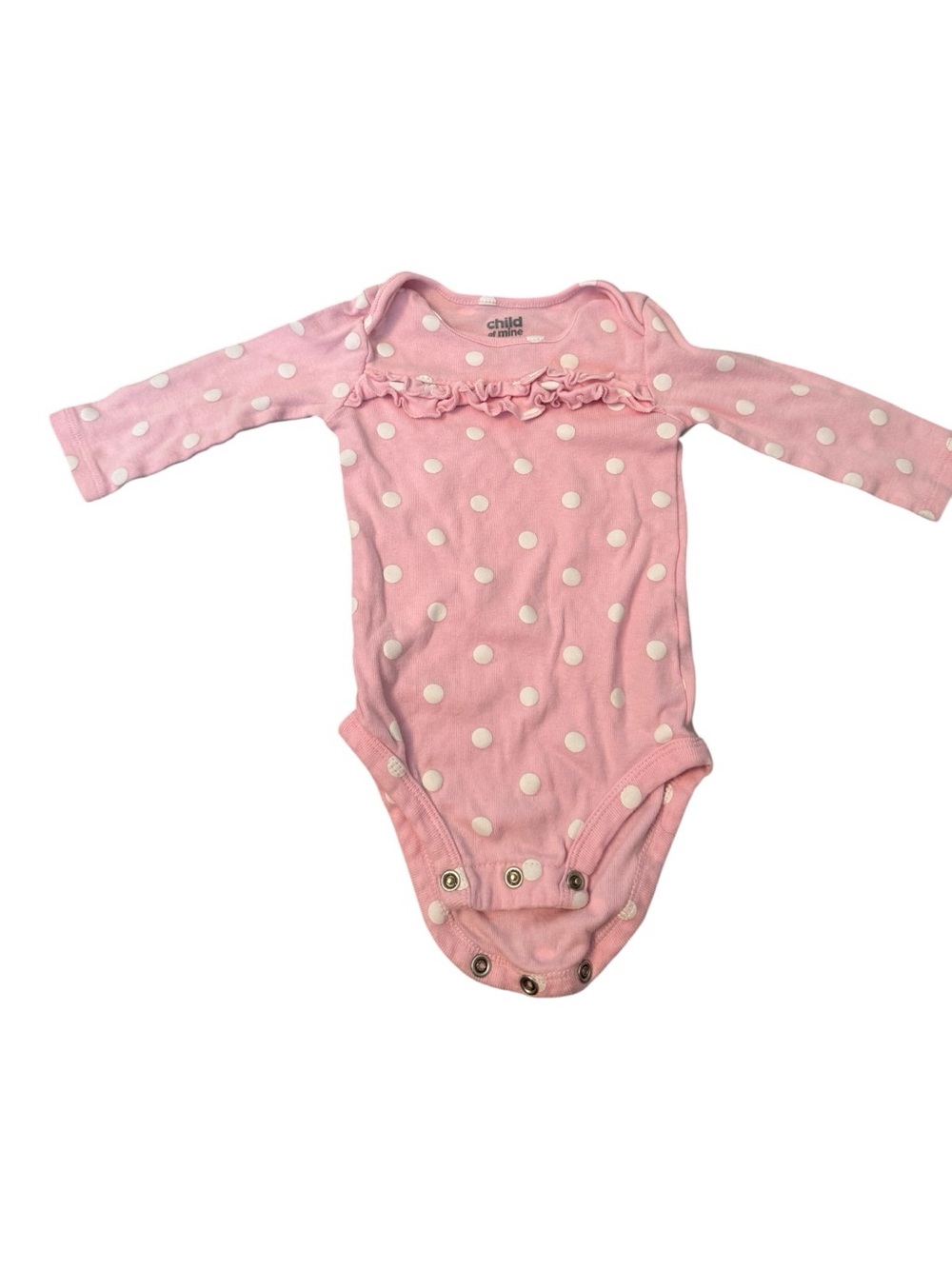 Child of Mine Baby Girl Pink White Polka Dot One Piece 3–6M